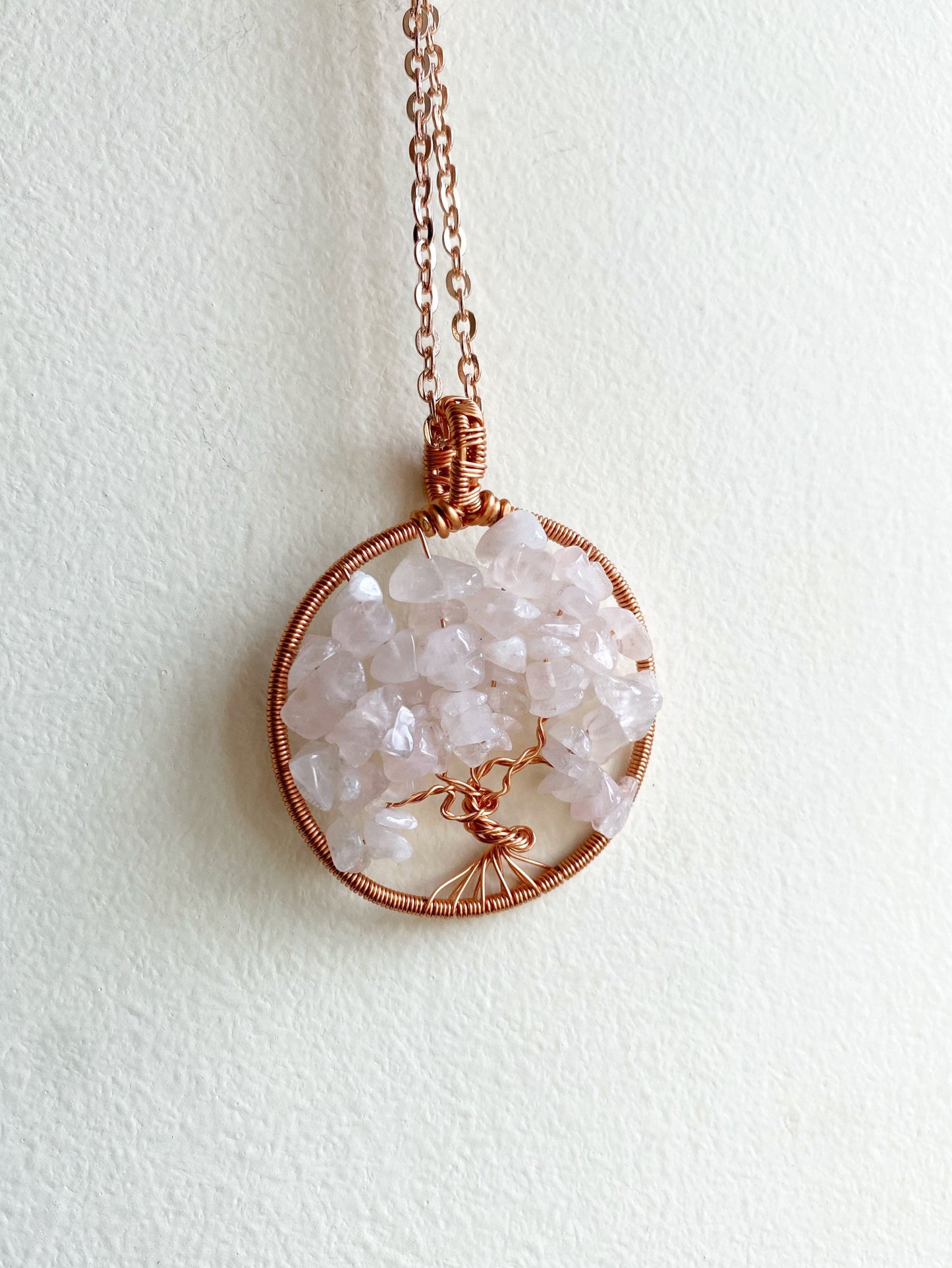 Rose Quartz Tree of Life Necklace