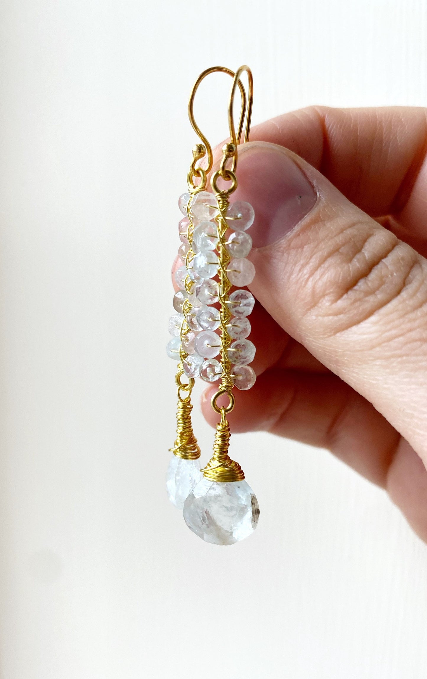 Beryl crystal earrings with aquamarine and morganite