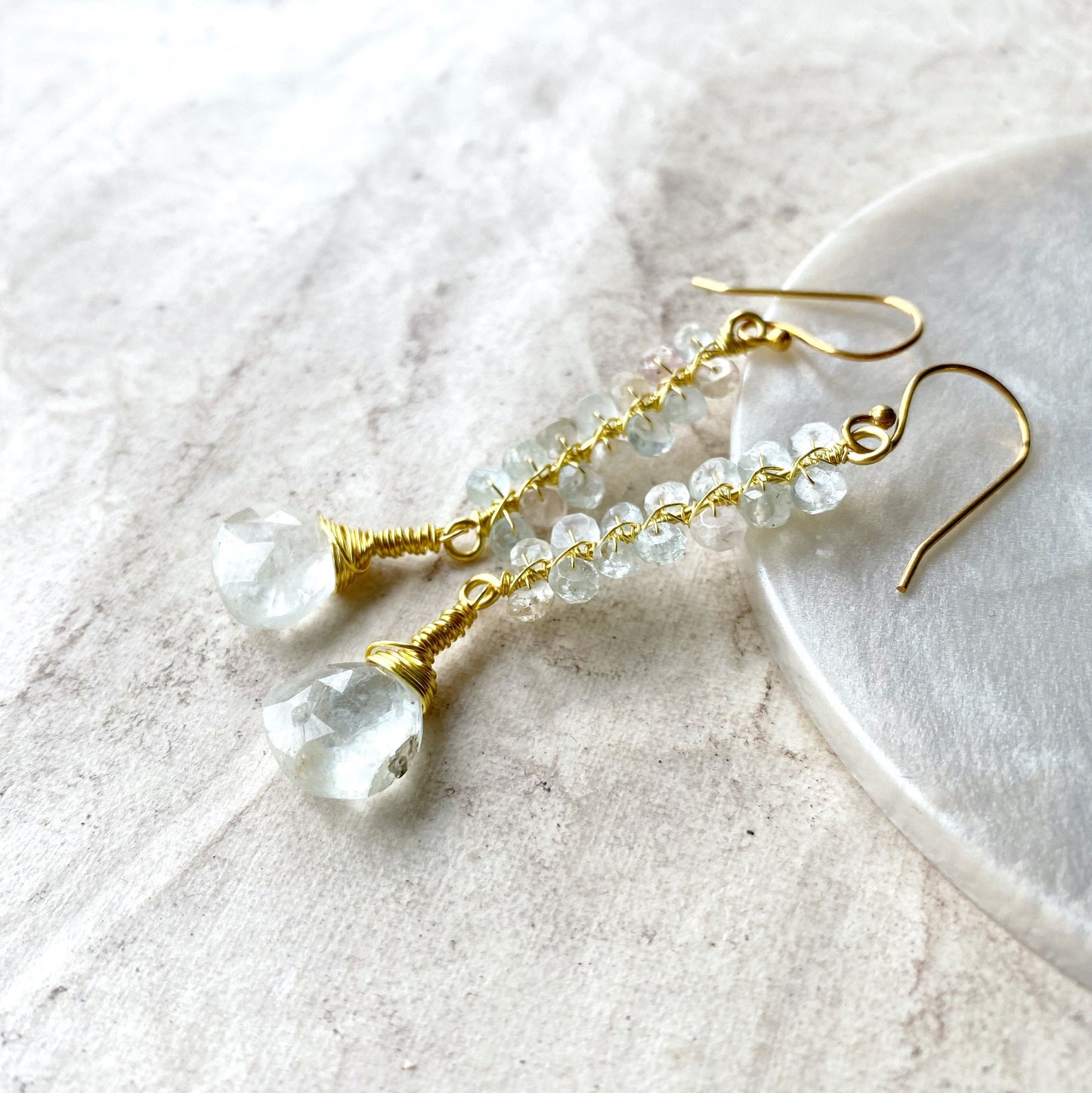 Beryl crystal earrings with aquamarine and morganite