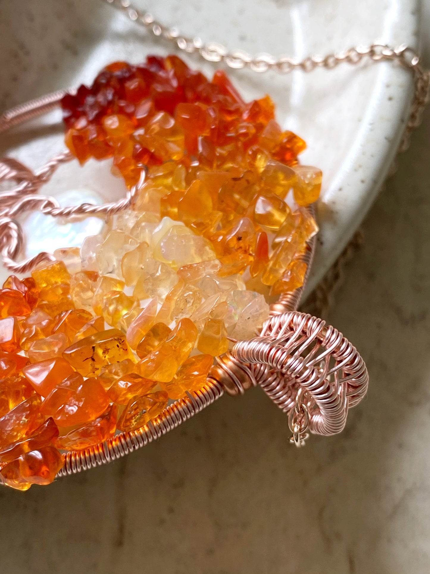 Fire Opal tree of life necklace