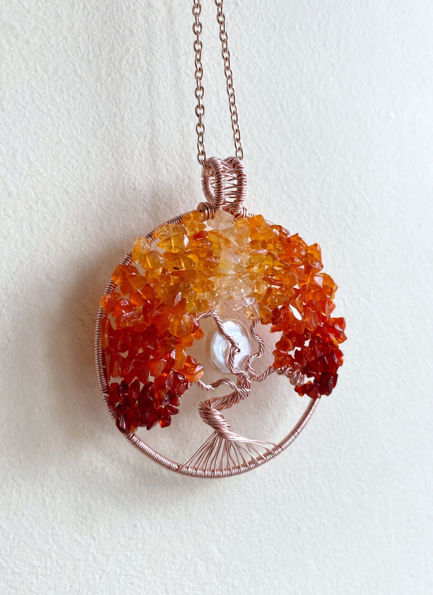 Fire Opal tree of life necklace