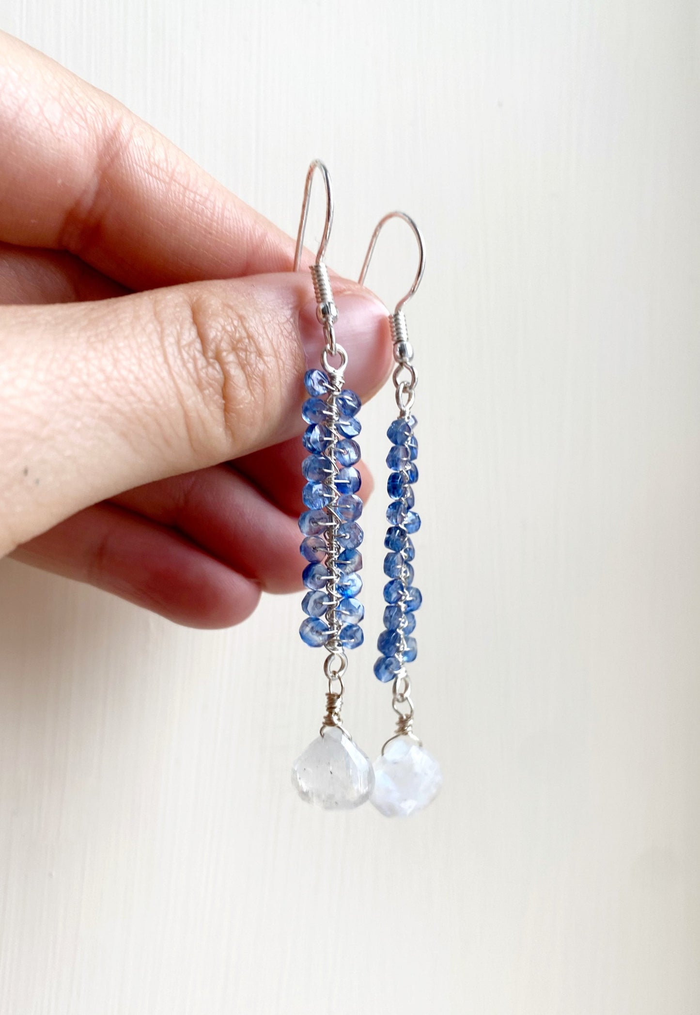 Rainbow Moonstone and Kyanite Earrings