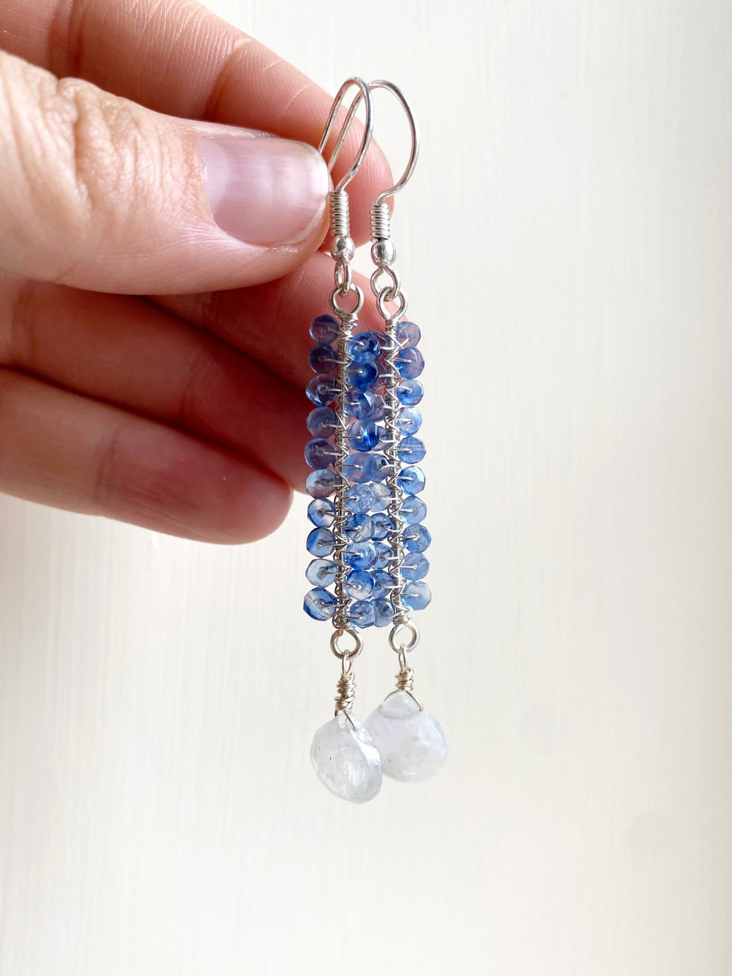 Rainbow Moonstone and Kyanite Earrings