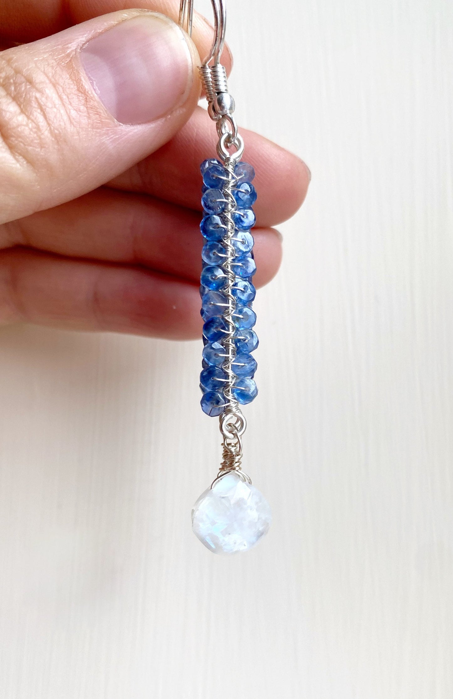 Rainbow Moonstone and Kyanite Earrings