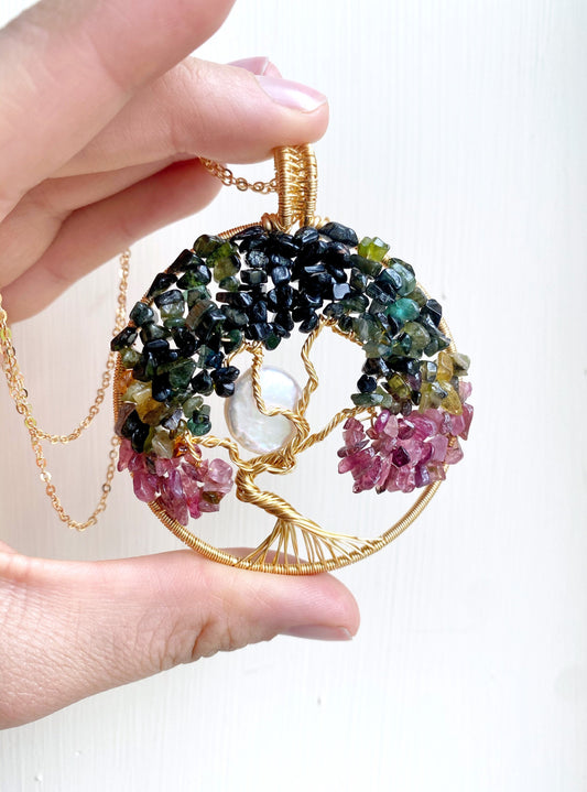 Tourmaline Full Moon Tree of Life Pendant