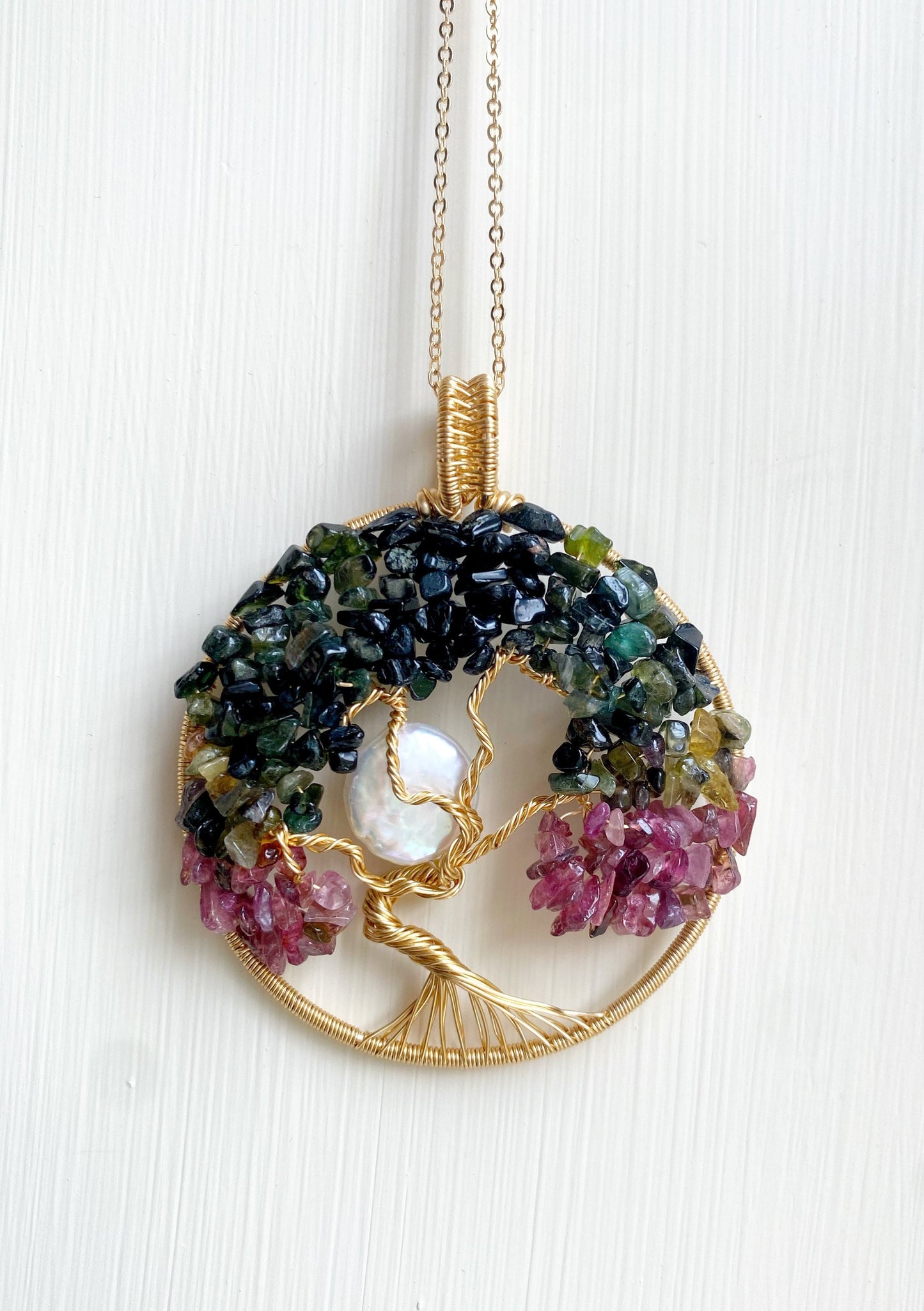 Tourmaline Full Moon Tree of Life Pendant