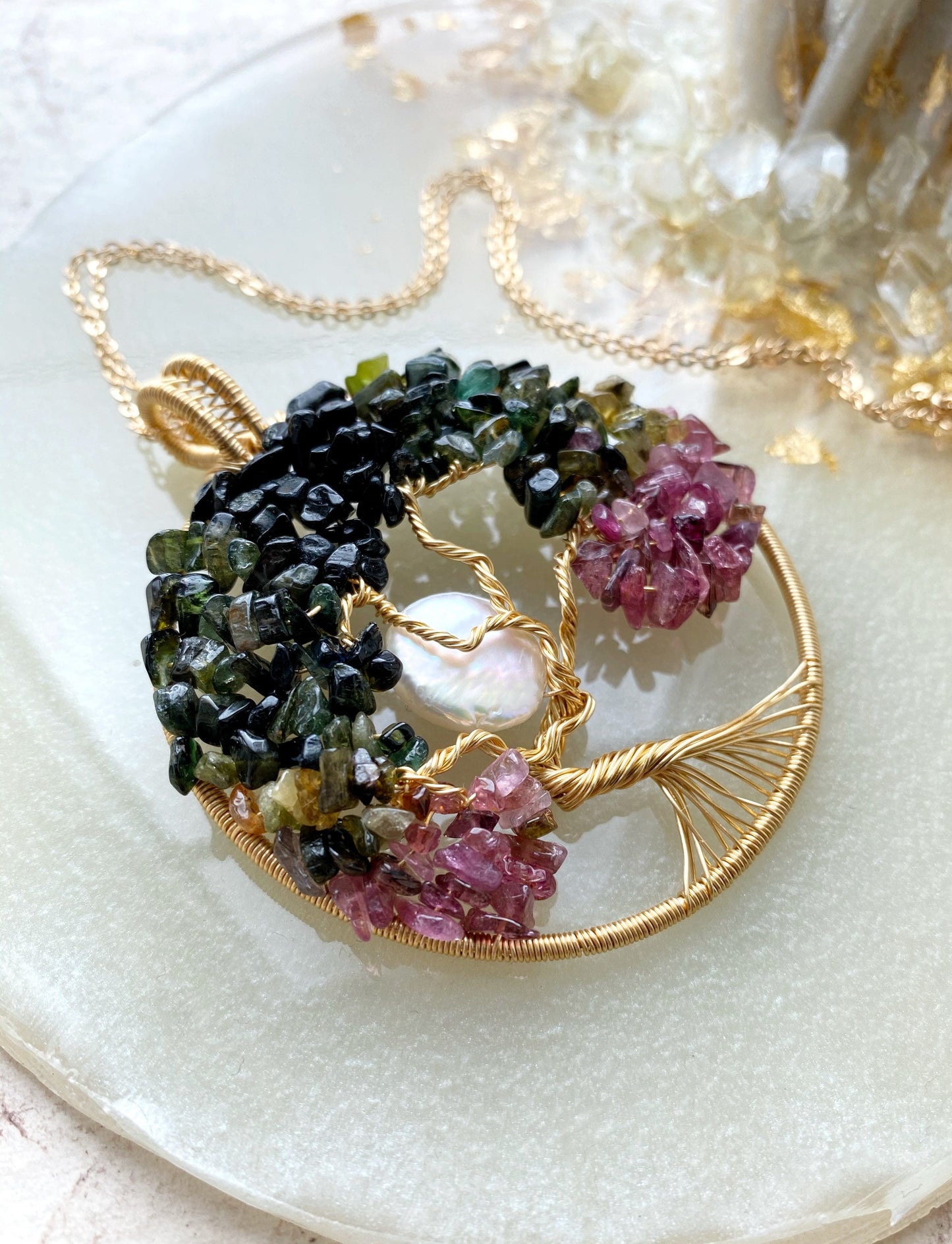 Tourmaline Full Moon Tree of Life Pendant