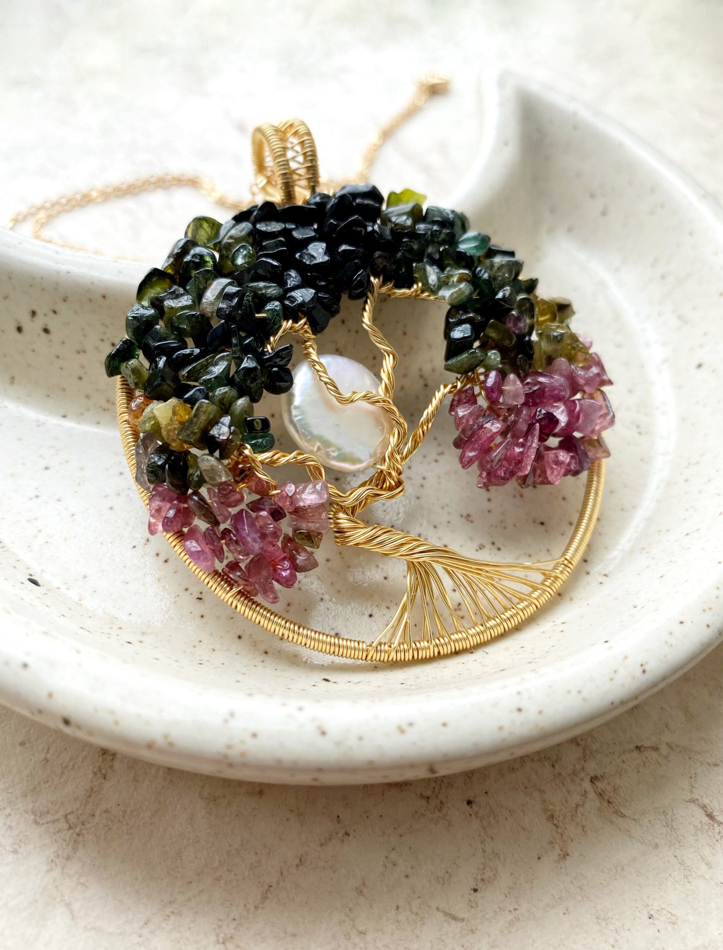 Tourmaline Full Moon Tree of Life Pendant