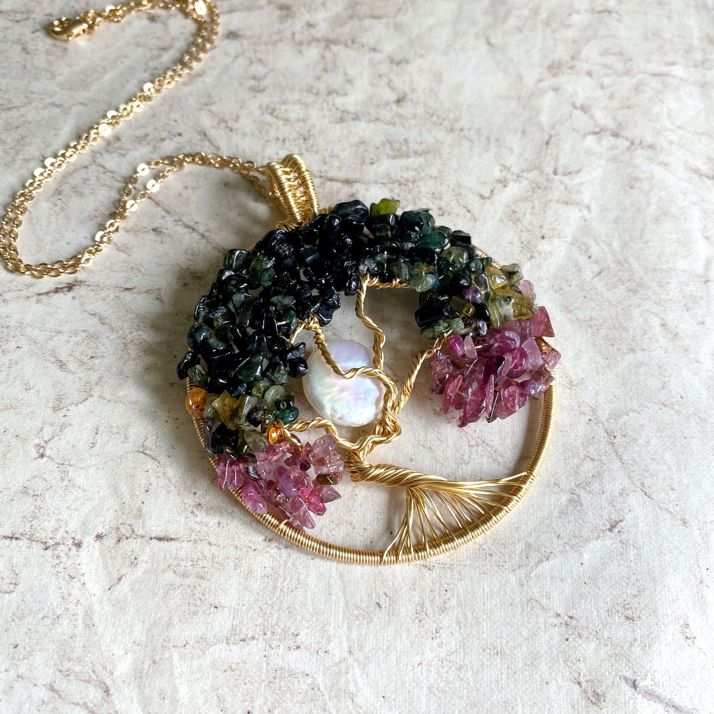 Tourmaline Full Moon Tree of Life Pendant