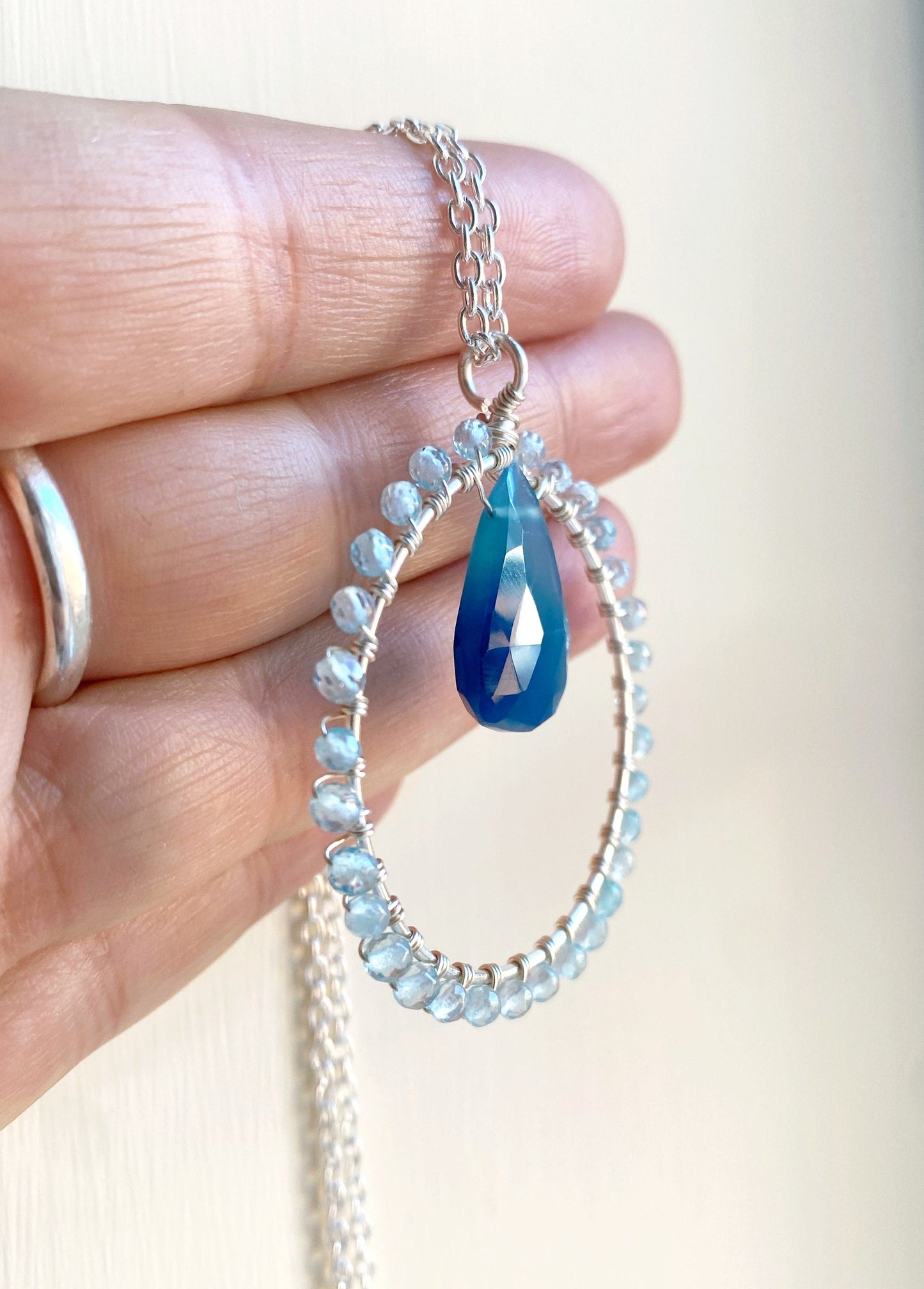 Sky Blue Apatite Crystal Circle Necklace