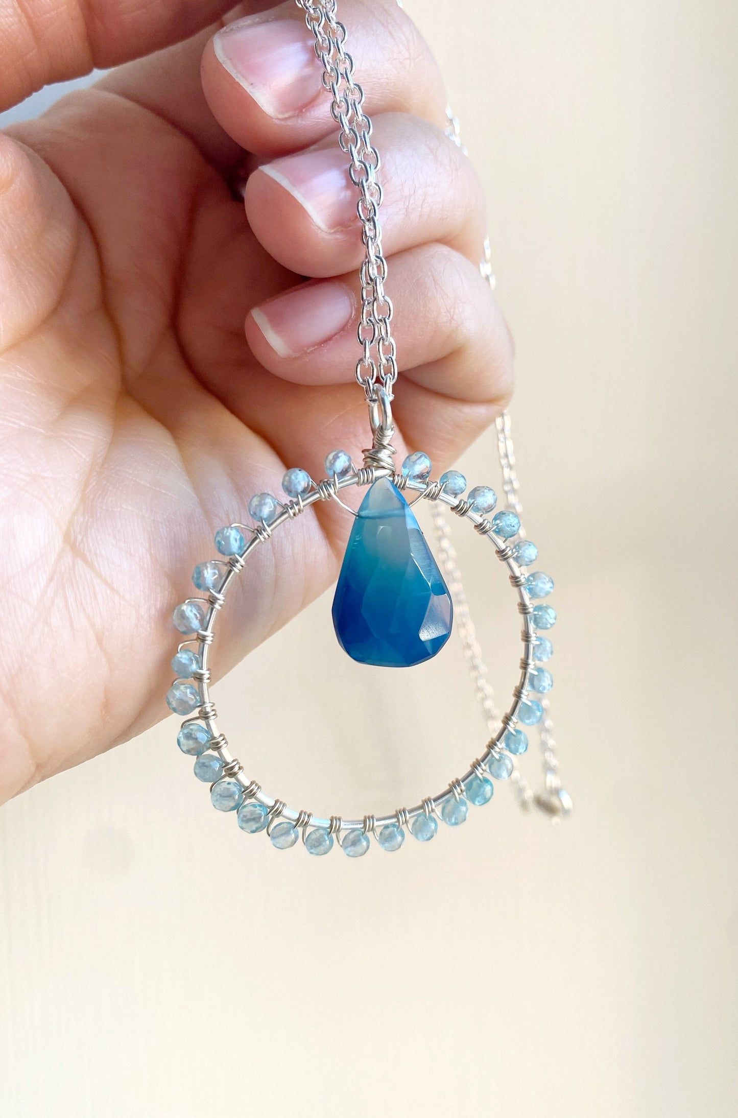 Sky Blue Apatite Crystal Circle Necklace