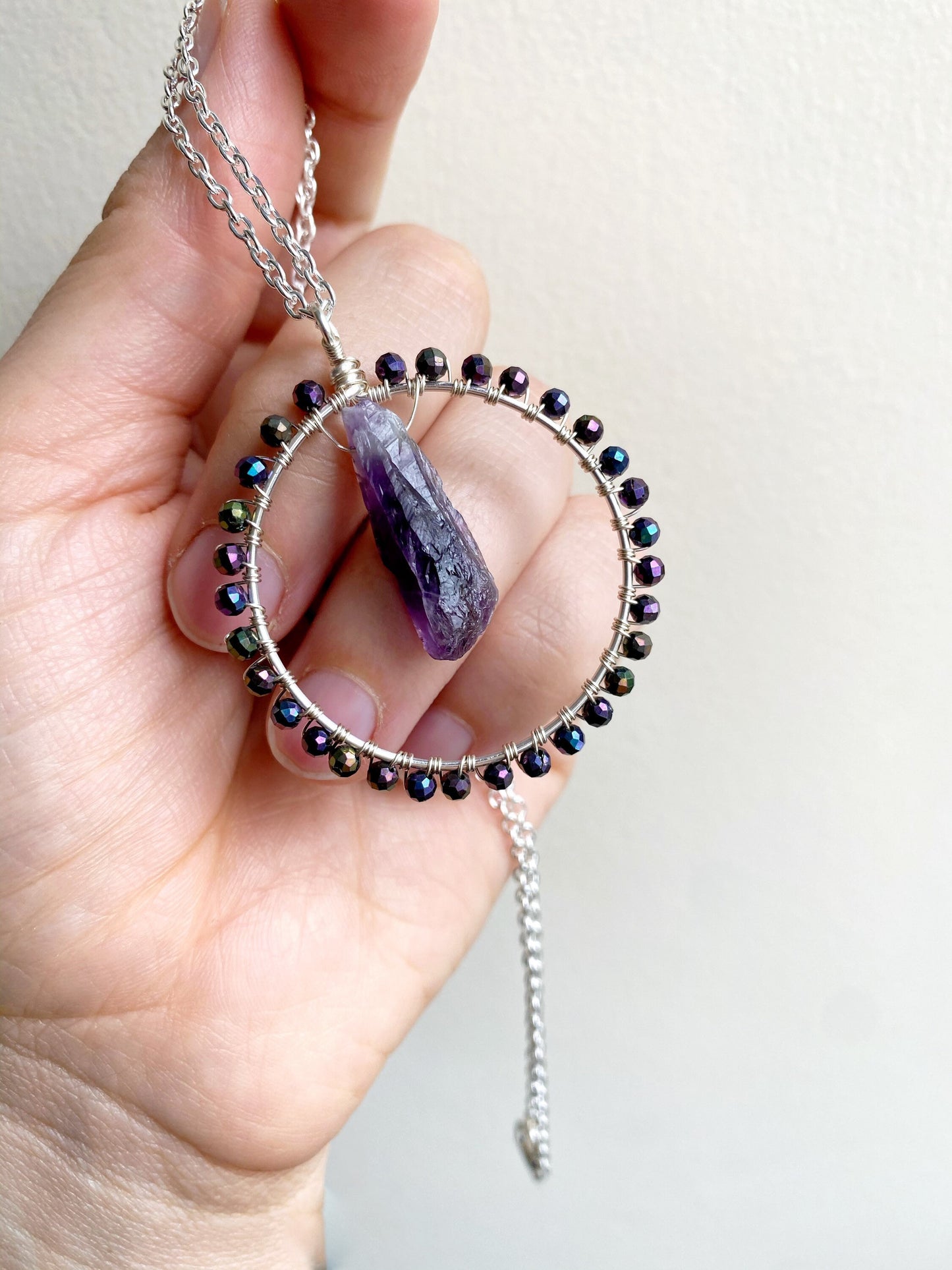 Raw Amethyst Crystal Circle Necklace