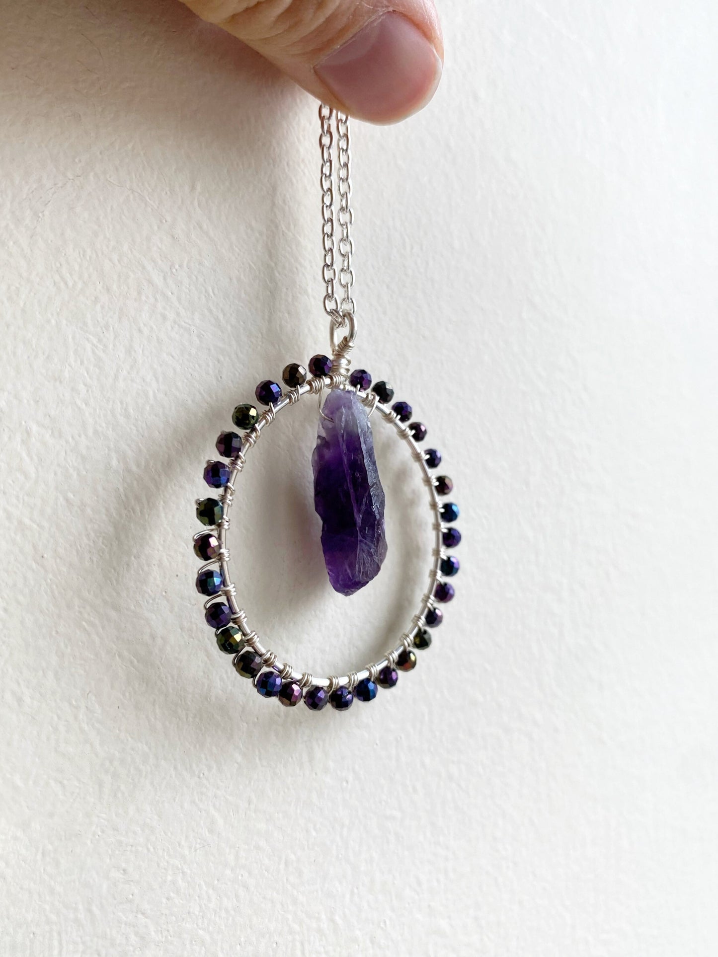 Raw Amethyst Crystal Circle Necklace