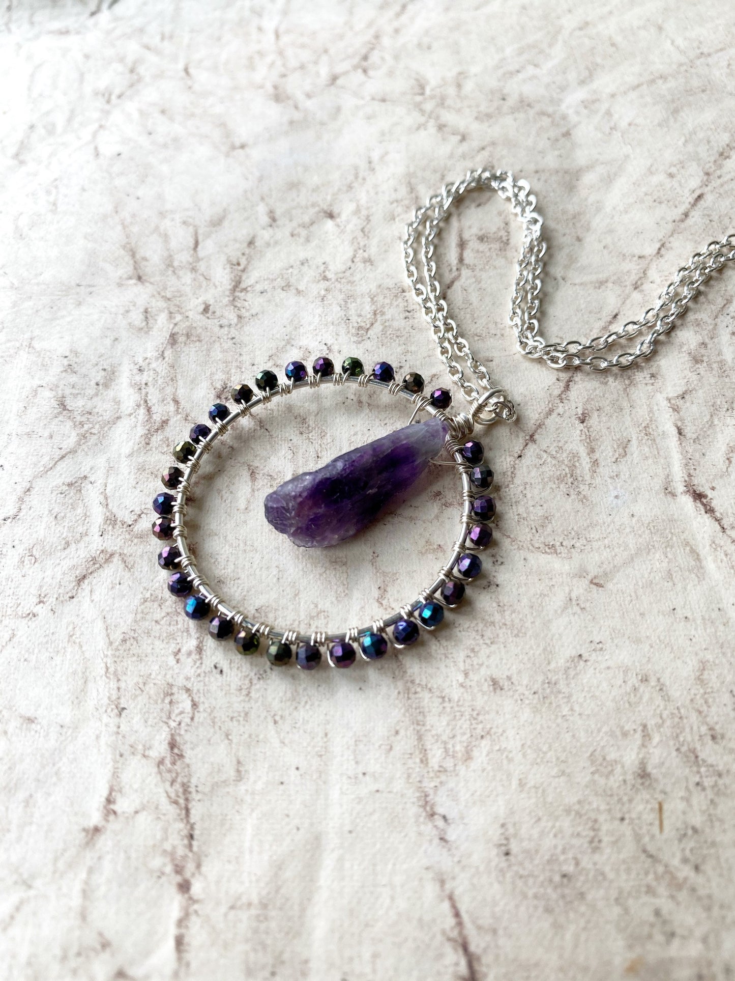 Raw Amethyst Crystal Circle Necklace