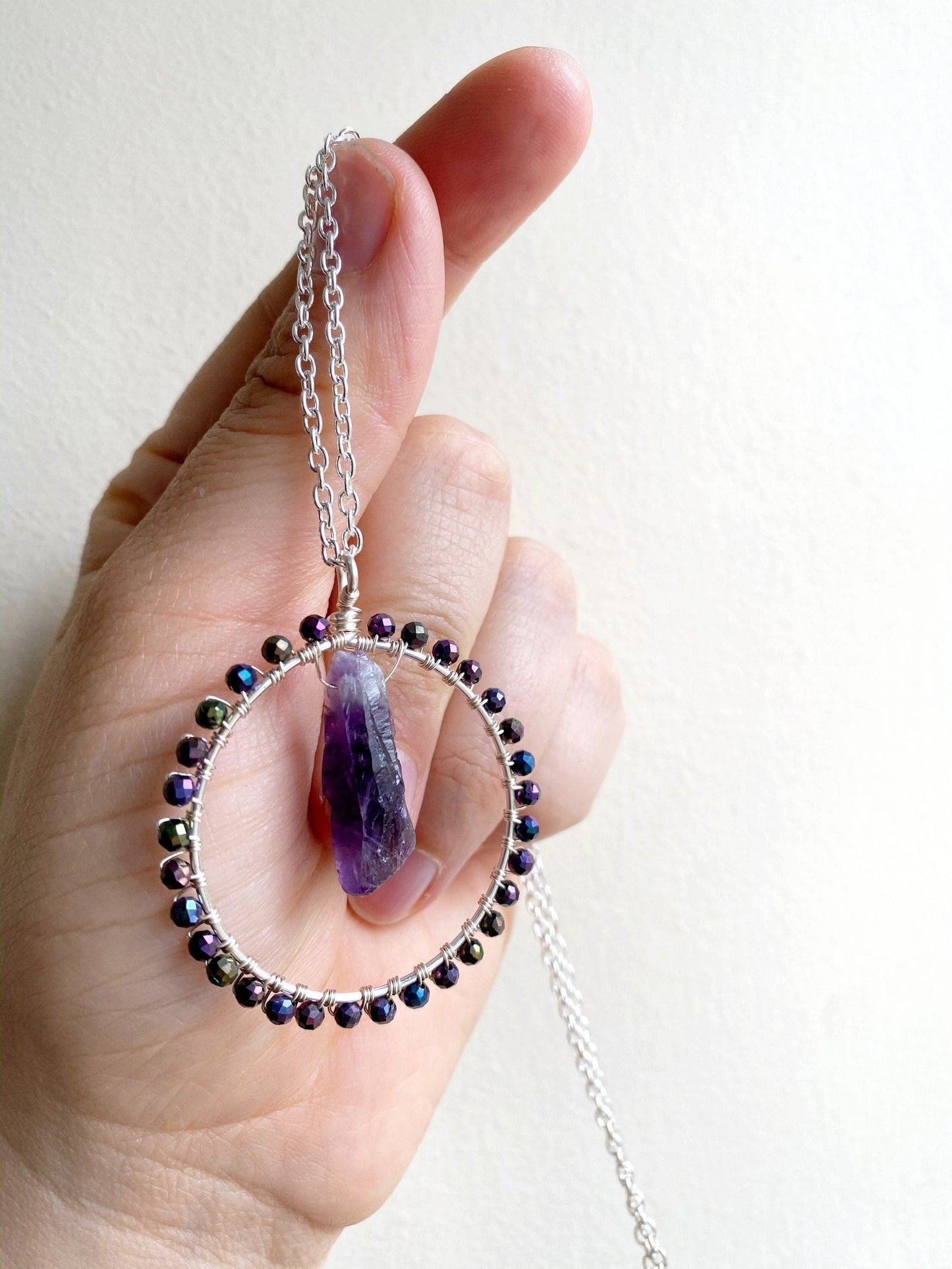 Raw Amethyst Crystal Circle Necklace