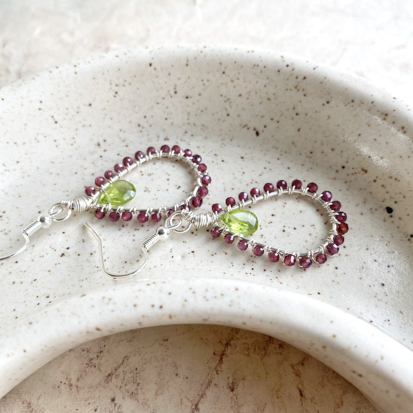 Peridot and Garnet Tudor Drop Earrings