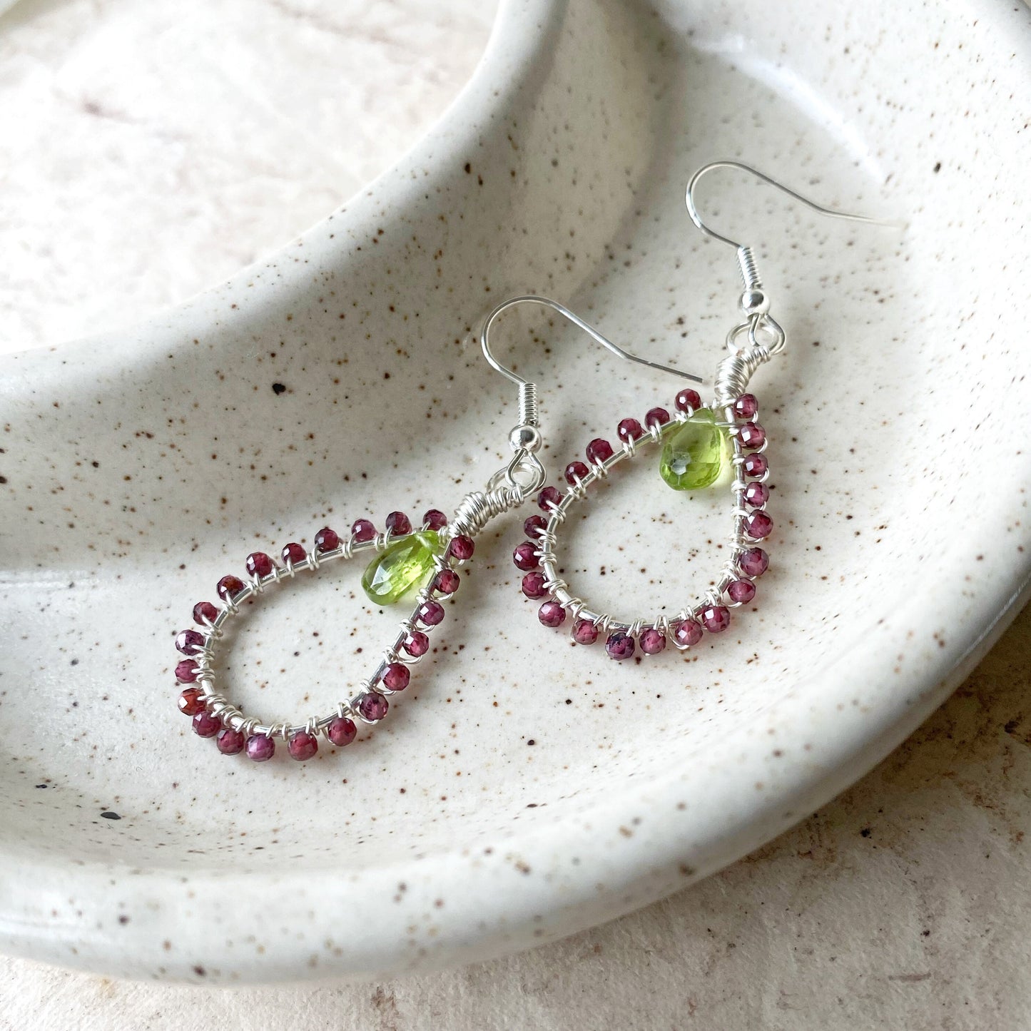Peridot and Garnet Tudor Drop Earrings