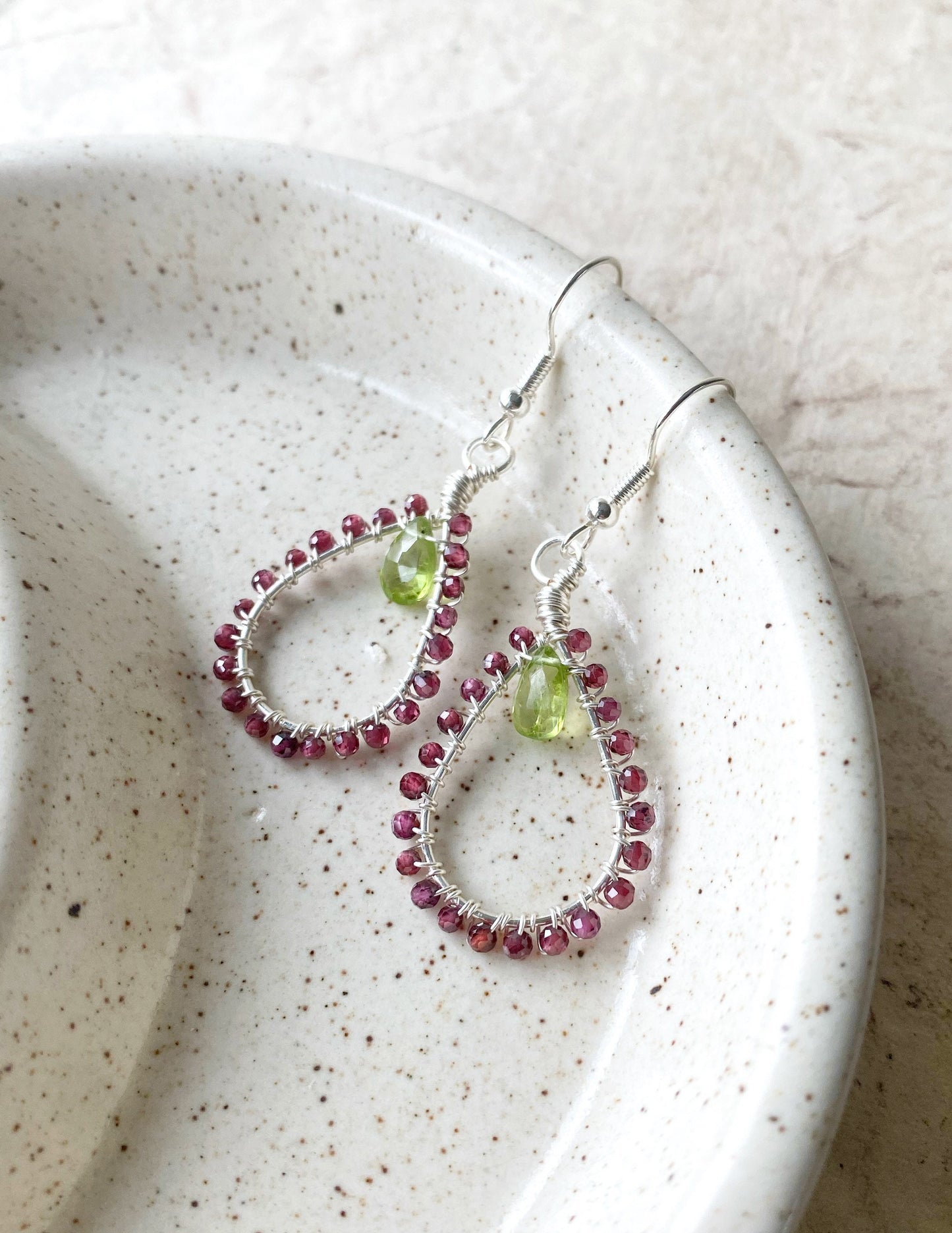 Peridot and Garnet Tudor Drop Earrings