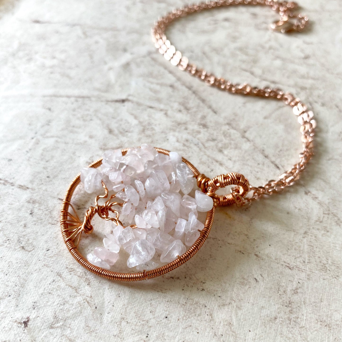 Rose Quartz Tree of Life Necklace