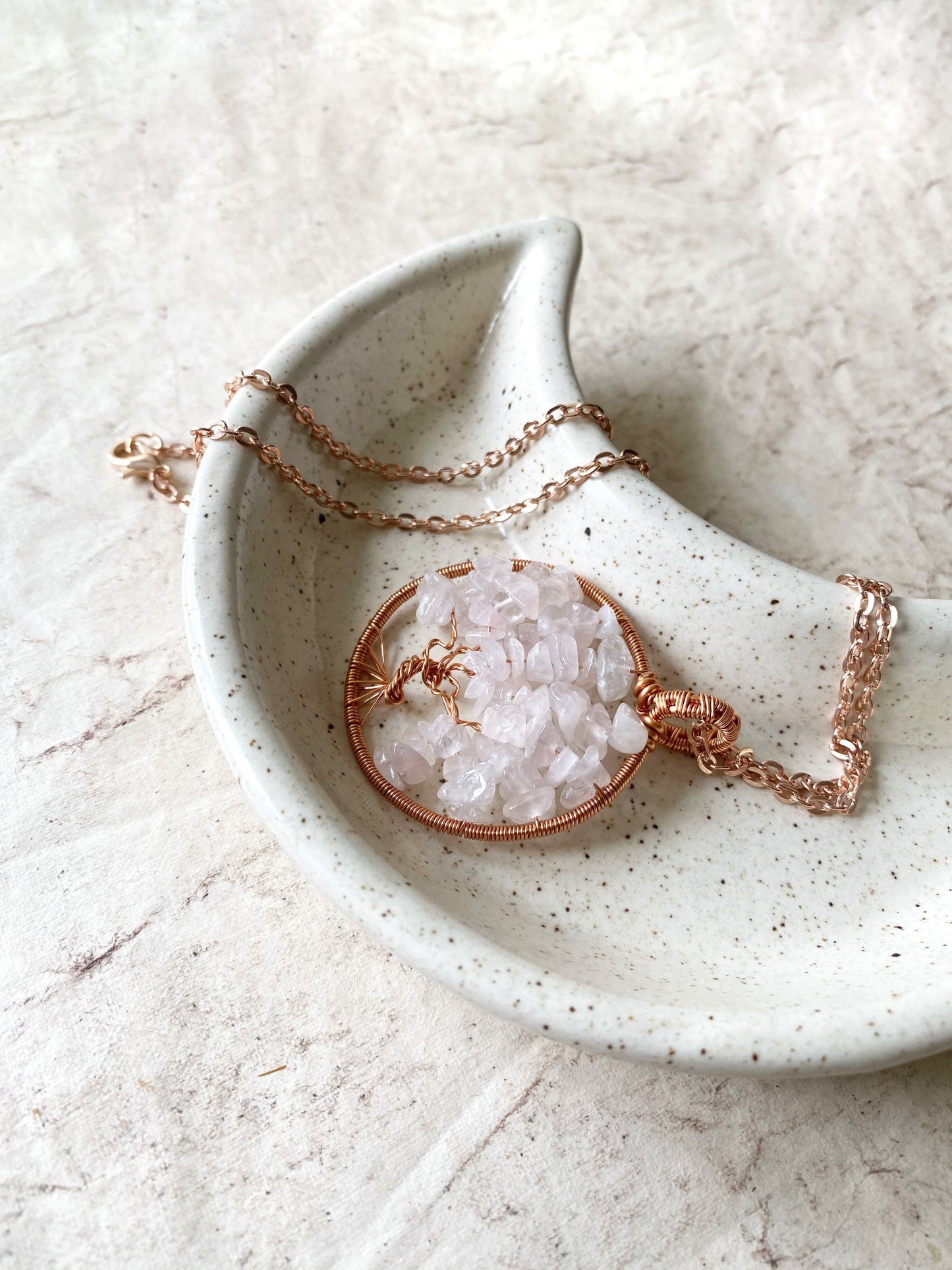 Rose Quartz Tree of Life Necklace
