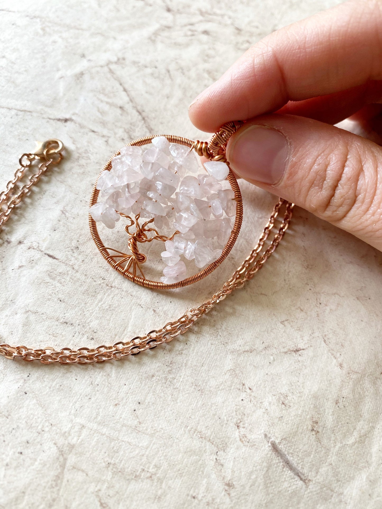 Rose Quartz Tree of Life Necklace