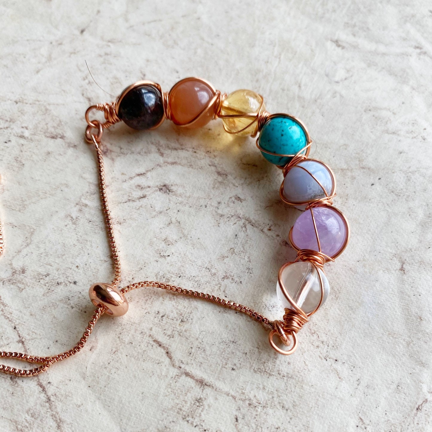 Chakra Adjustable Bracelet Rose Gold