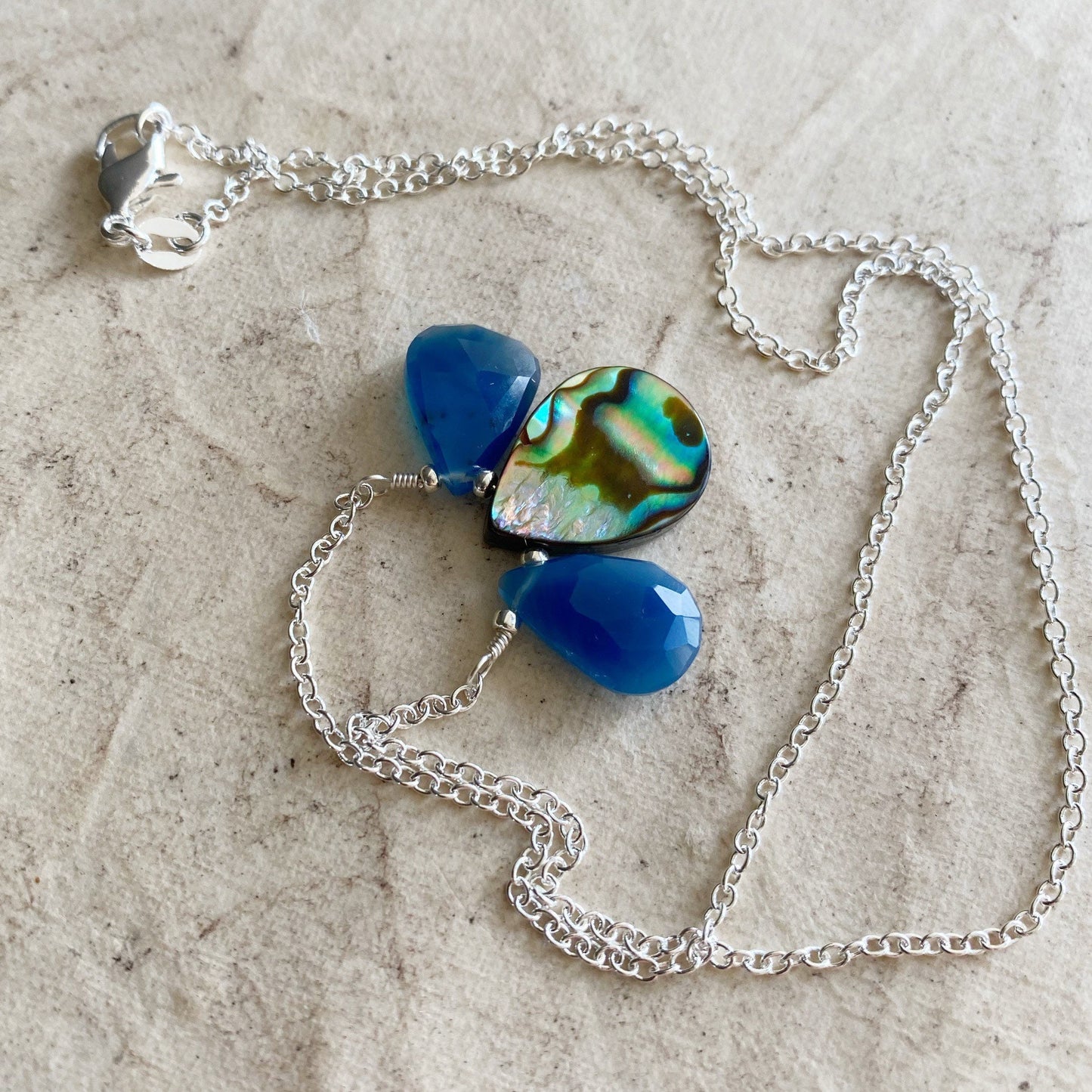 Blue Chalcedony and abalone Necklace