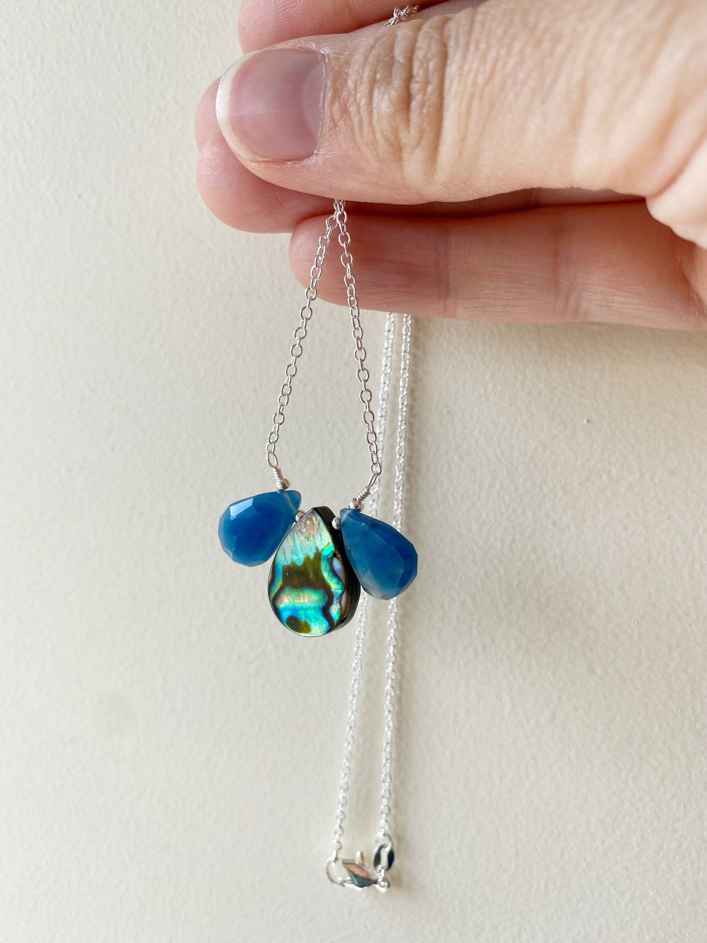 Blue Chalcedony and abalone Necklace