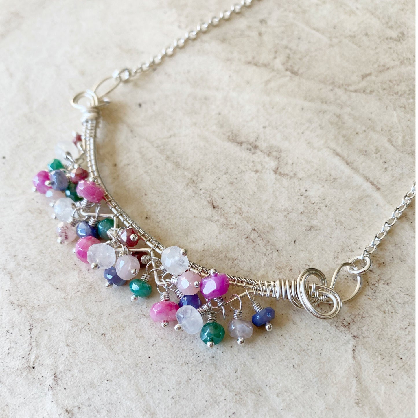 Rainbow Moonstone statement necklace