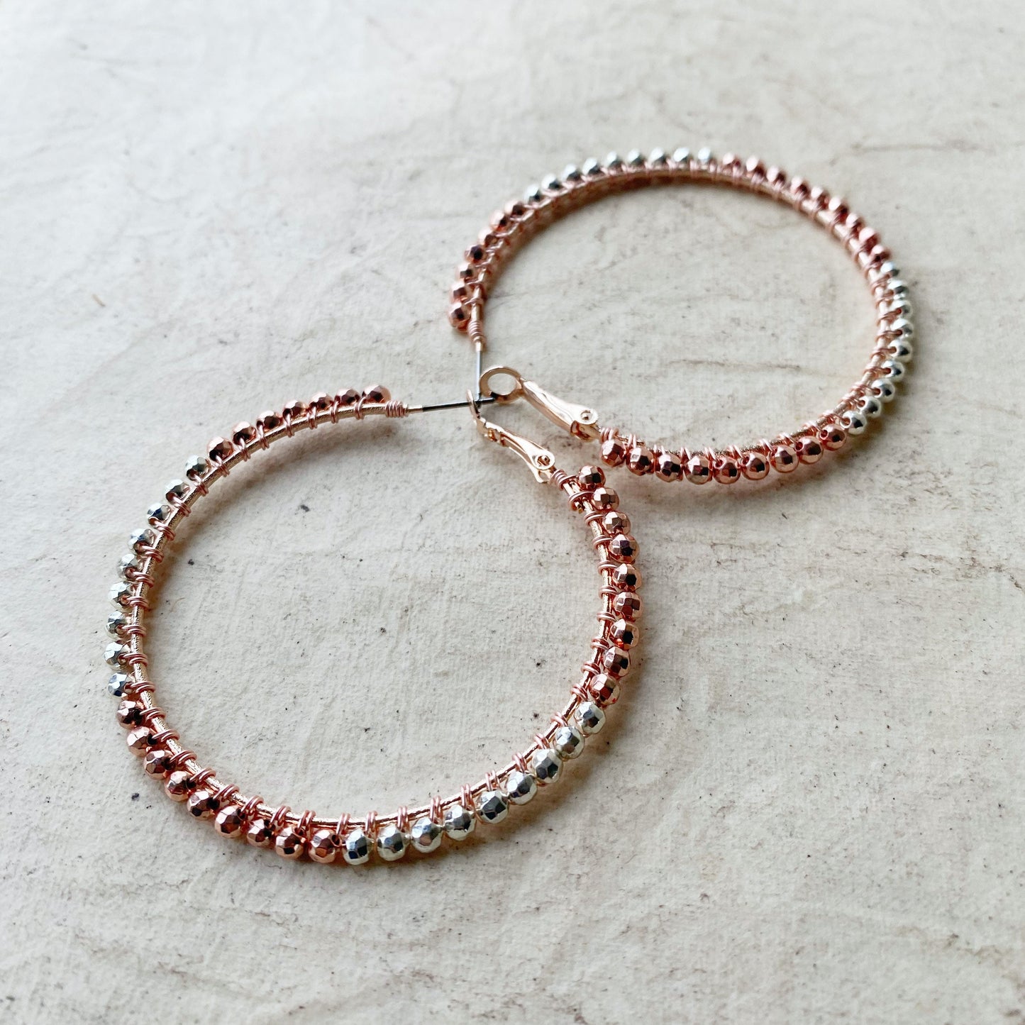 Pyrite Rose Gold Statement Hoop Earrings