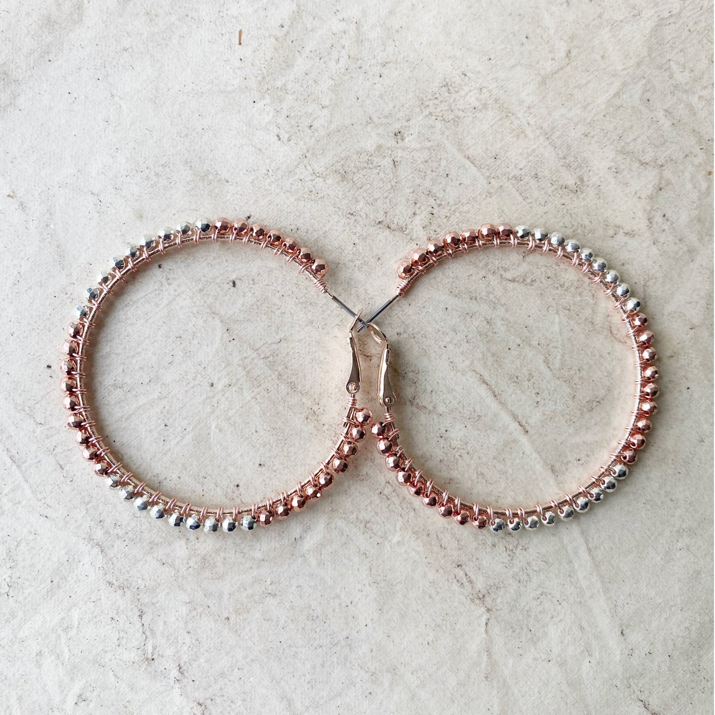 Pyrite Rose Gold Statement Hoop Earrings