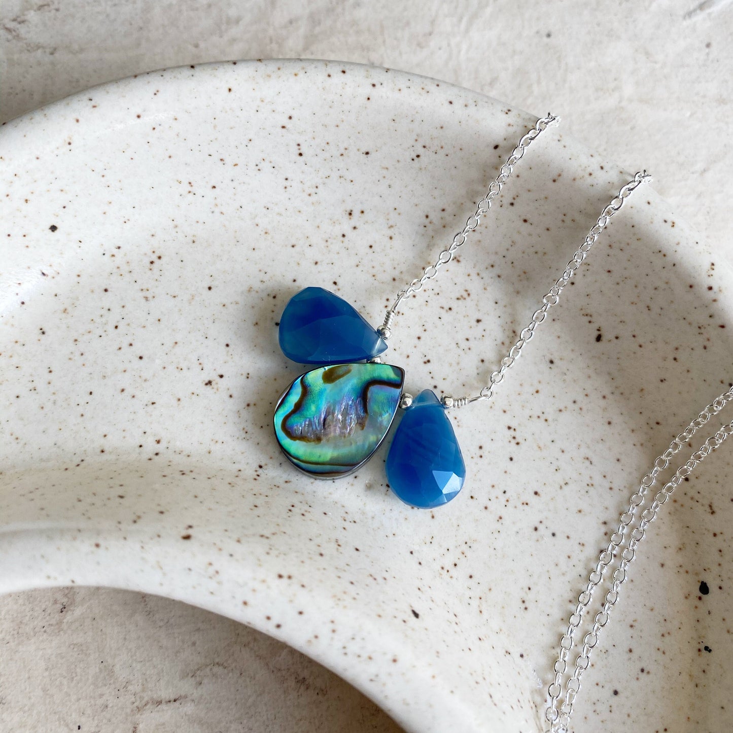 Blue Chalcedony and abalone Necklace