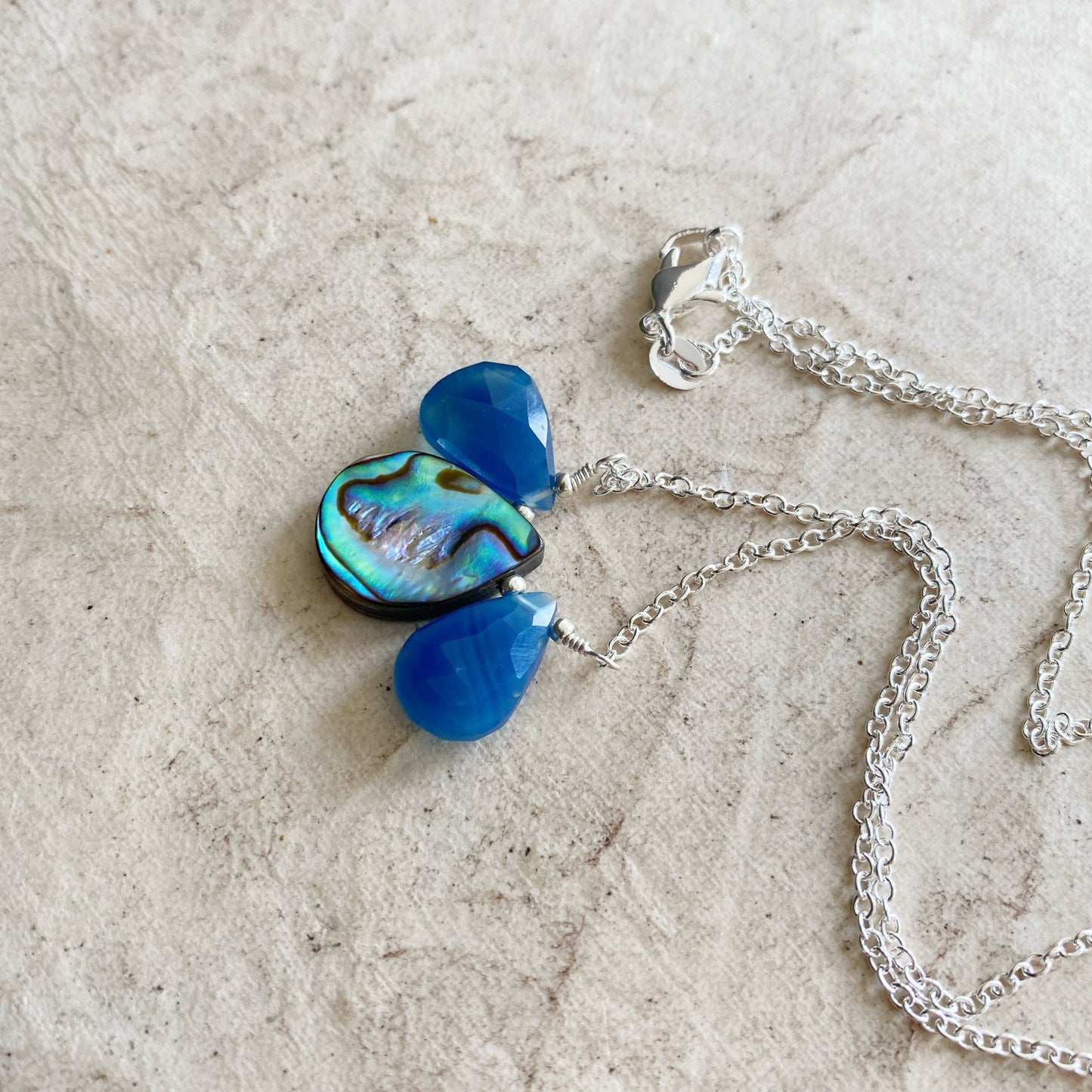Blue Chalcedony and abalone Necklace