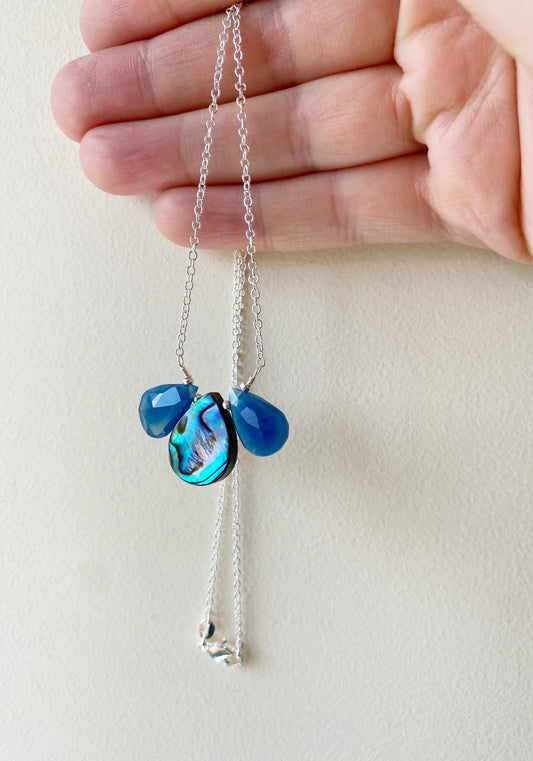 Blue Chalcedony and abalone Necklace