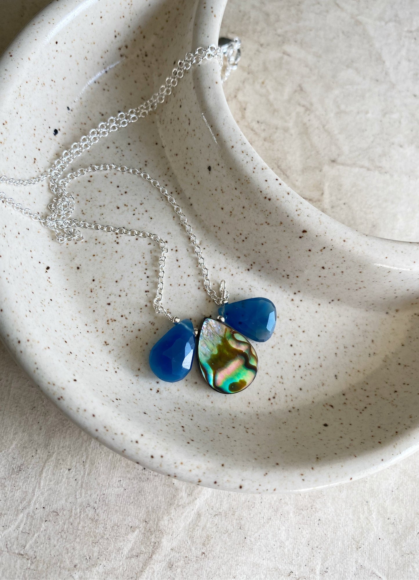 Blue Chalcedony and abalone Necklace