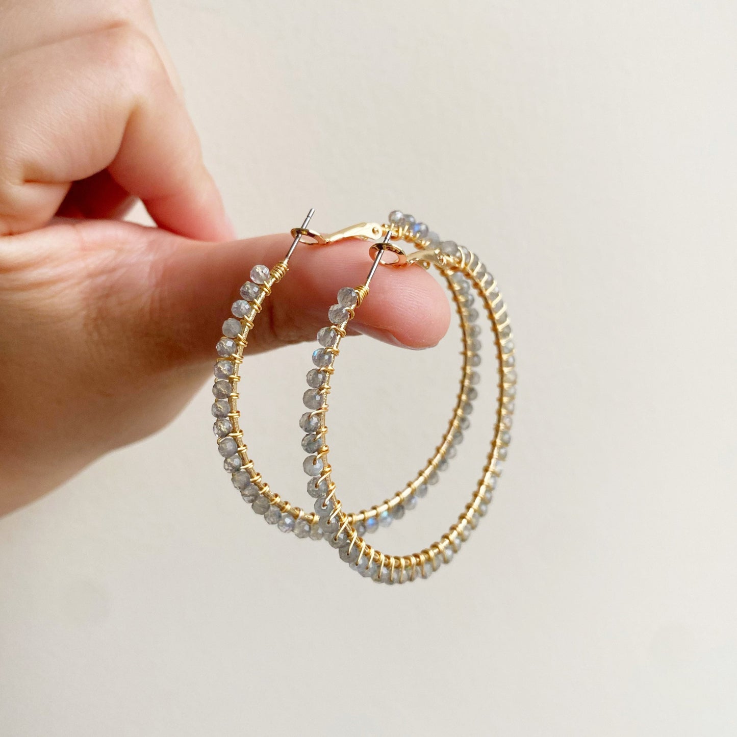 Labradorite statement hoop earrings