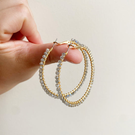 Labradorite statement hoop earrings