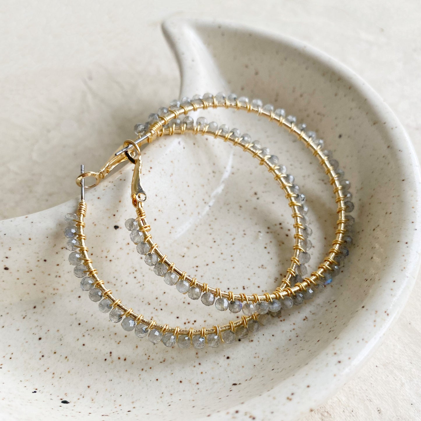 Labradorite statement hoop earrings