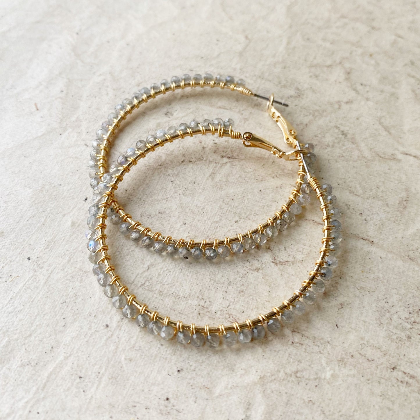 Labradorite statement hoop earrings
