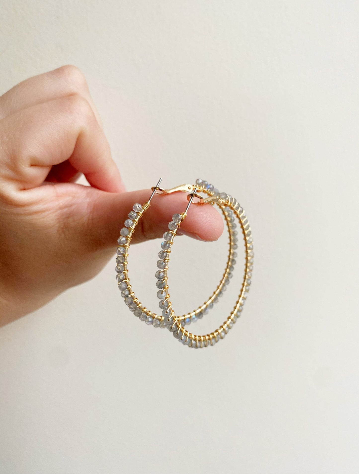 Labradorite statement hoop earrings