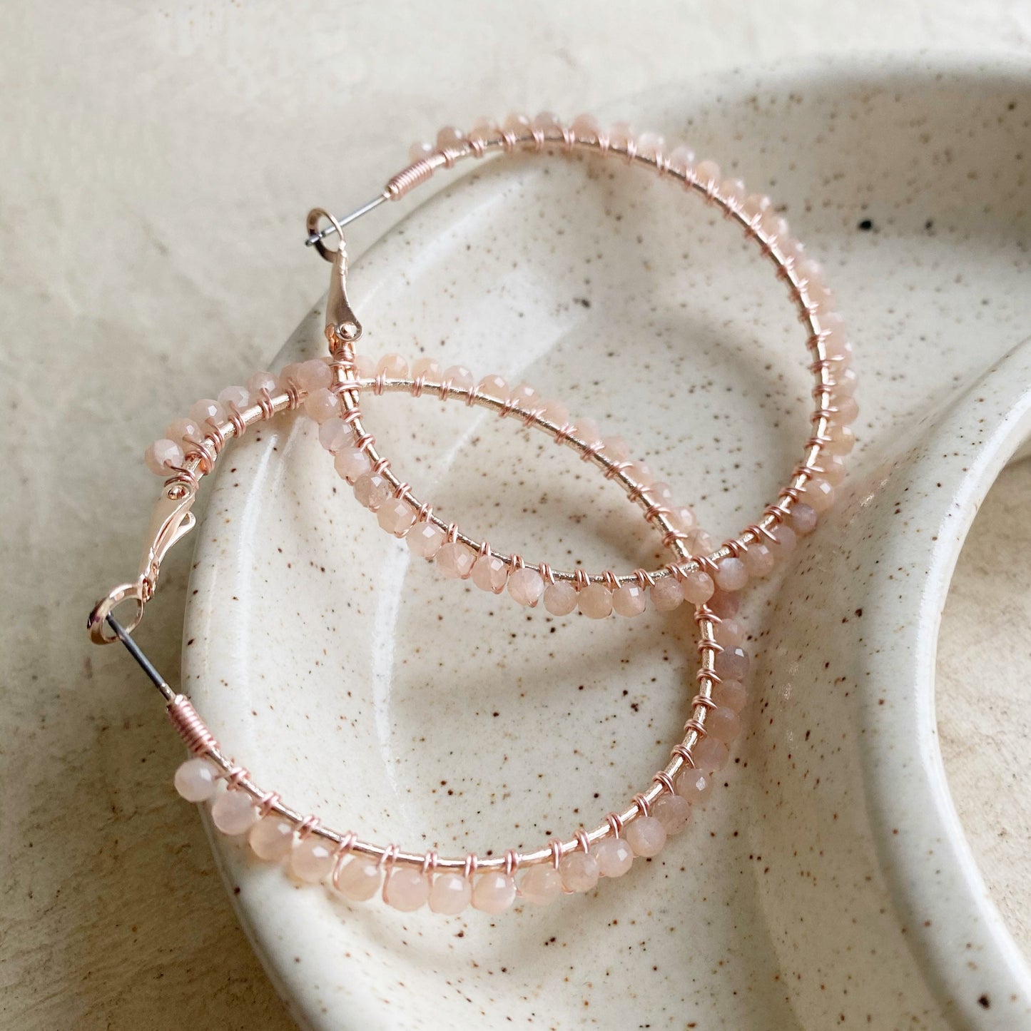 Peach Moonstone and Rose Gold Earrings