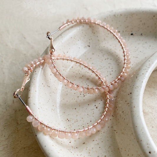 Peach Moonstone and Rose Gold Earrings
