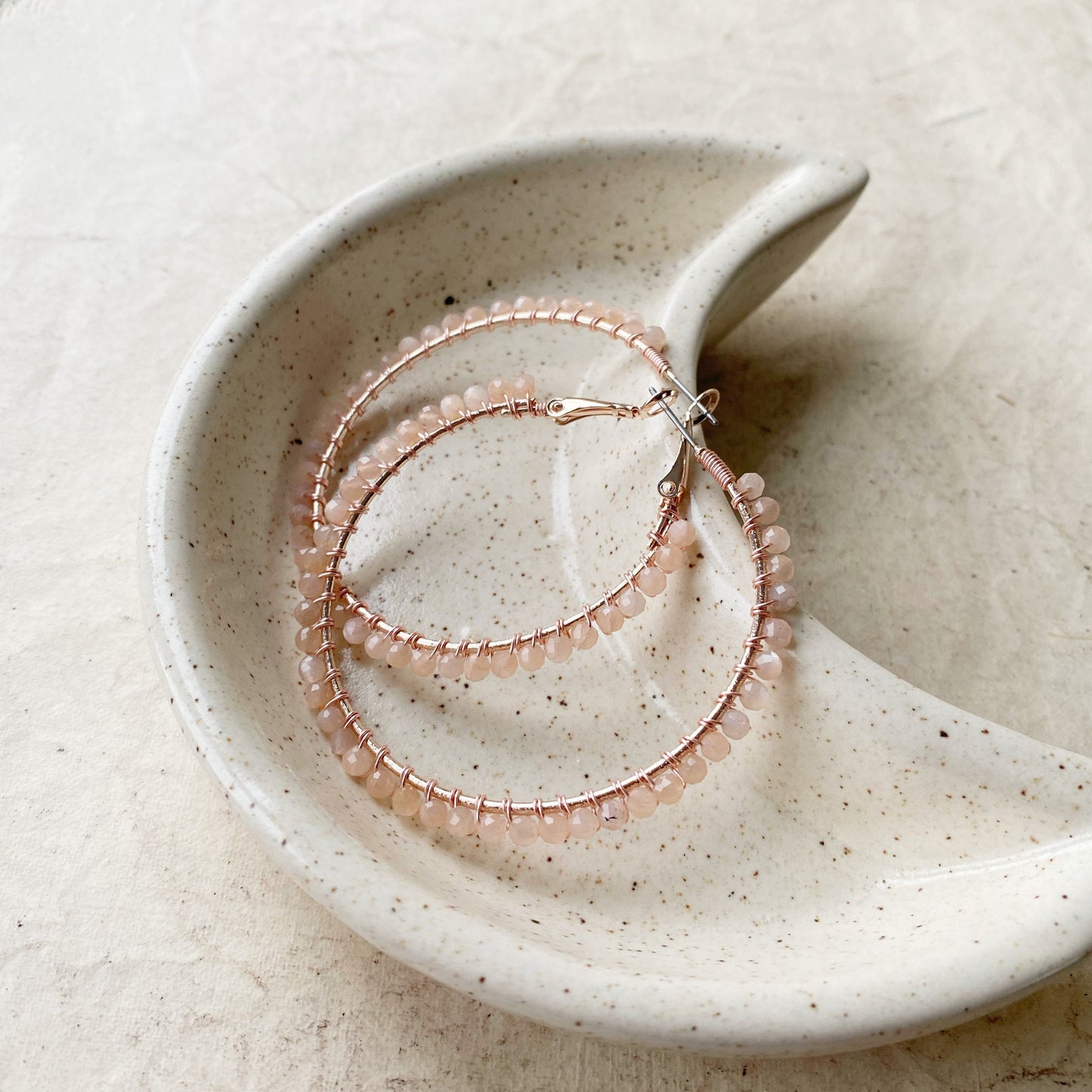 Peach Moonstone and Rose Gold Earrings