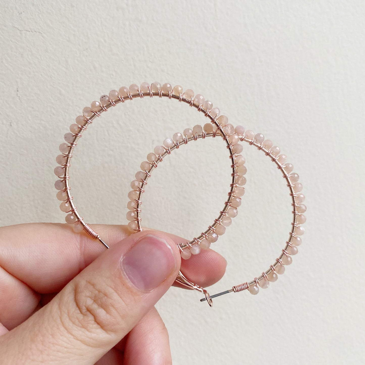 Peach Moonstone and Rose Gold Earrings