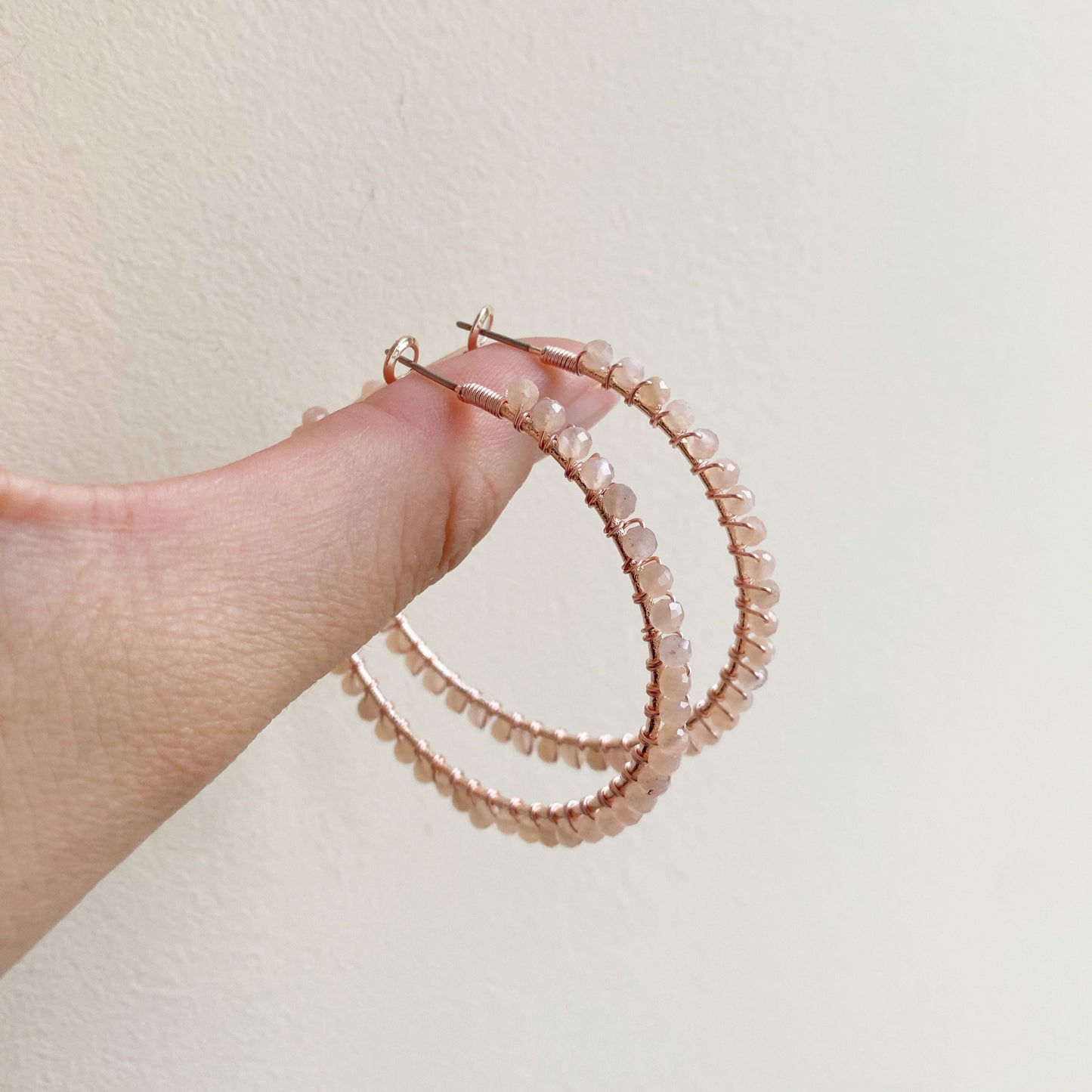 Peach Moonstone and Rose Gold Earrings