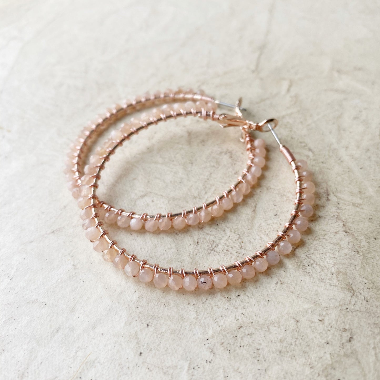 Peach Moonstone and Rose Gold Earrings