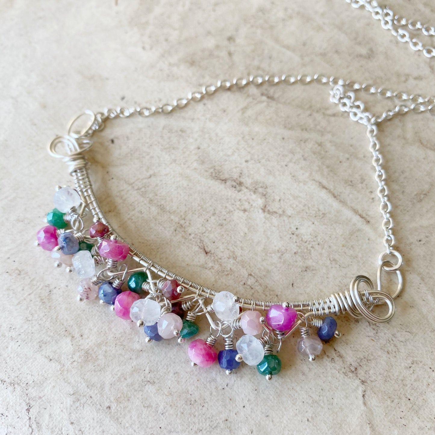 Rainbow Moonstone statement necklace