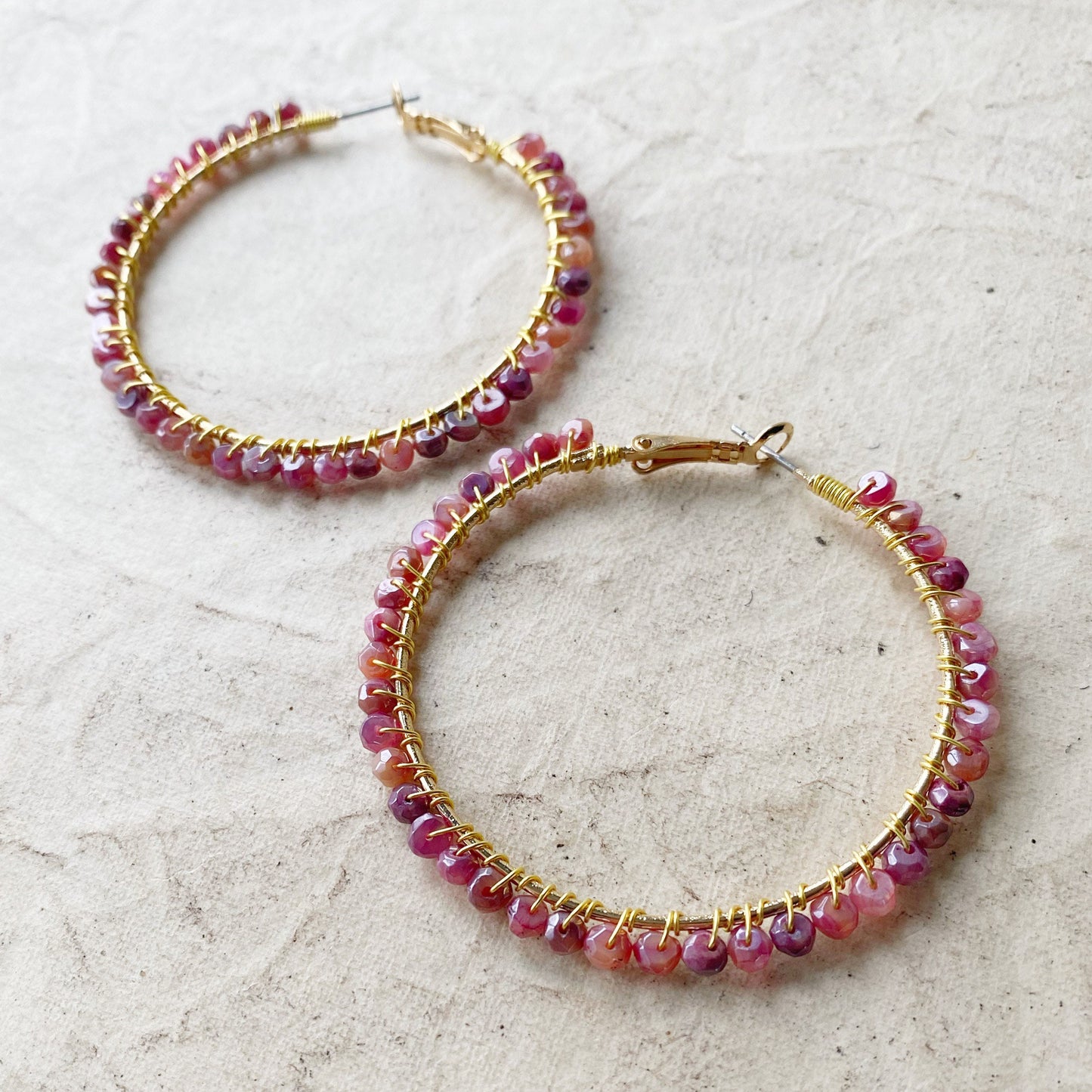 Red Moonstone Statement Hoop Earrings