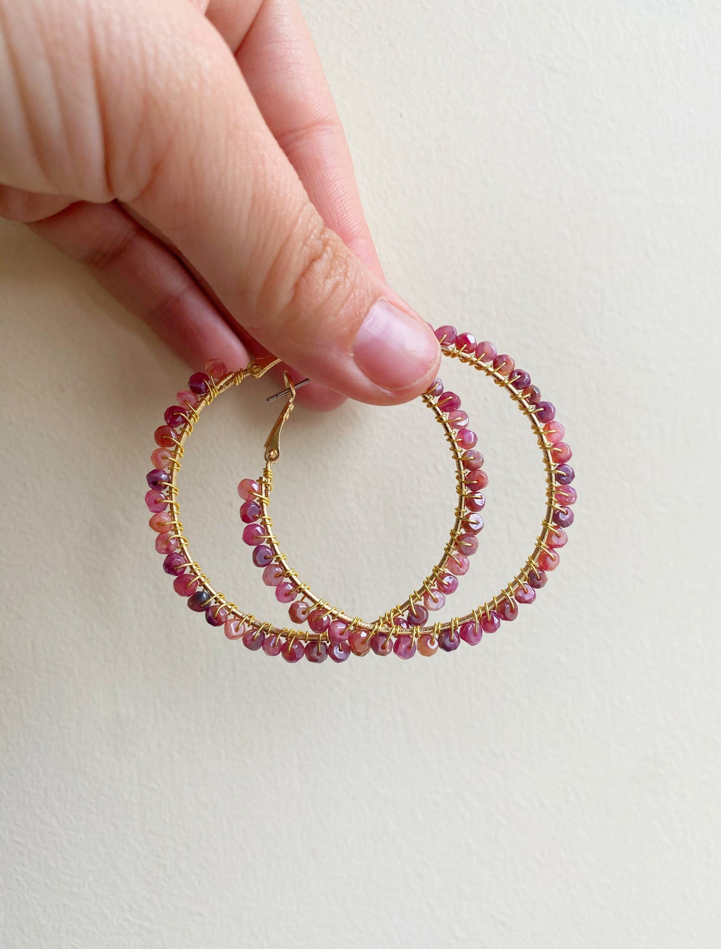 Red Moonstone Statement Hoop Earrings