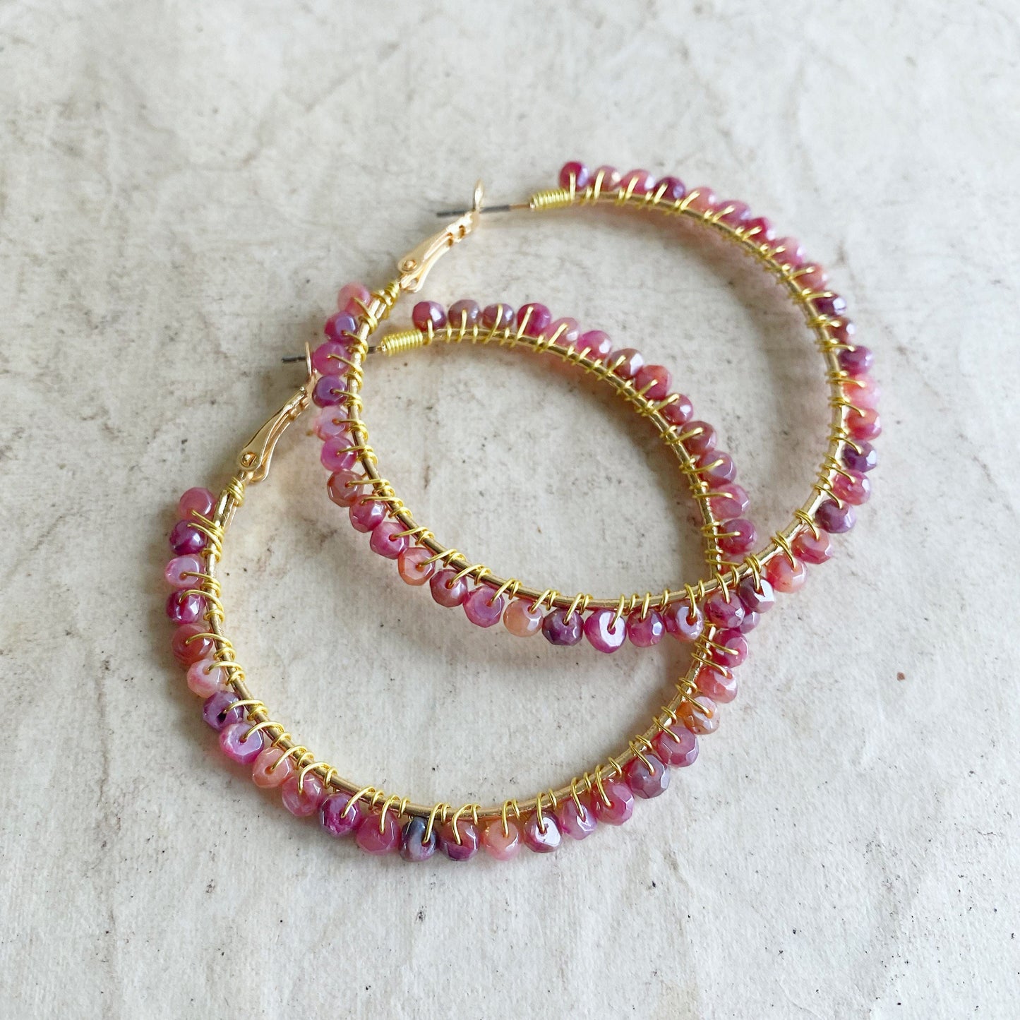 Red Moonstone Statement Hoop Earrings